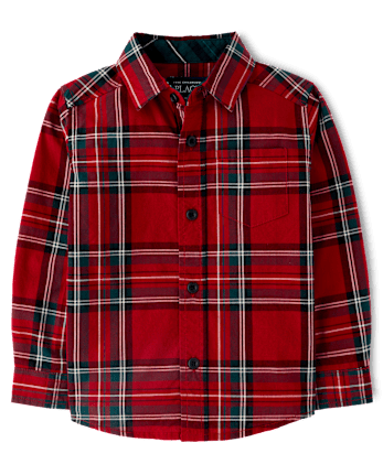 Baby And Toddler Boys Plaid Poplin Button Up Shirt - RED OCHRE