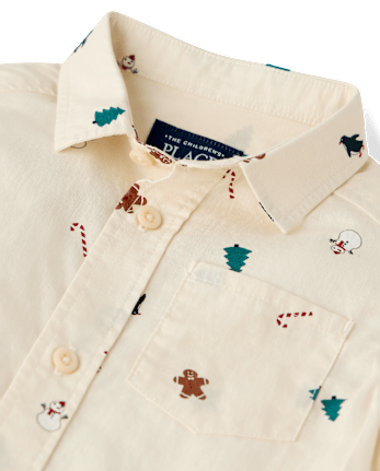 Baby And Toddler Boys Christmas Poplin Button Up Shirt - HAY STACK