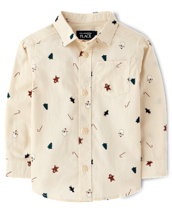 Baby And Toddler Boys Christmas Poplin Button Up Shirt - HAY STACK