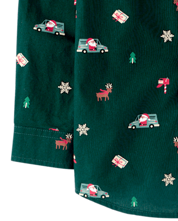 Baby And Toddler Boys Christmas Poplin Button Up Shirt - BALT GREEN