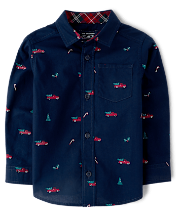 Baby And Toddler Boys Christmas Poplin Button Up Shirt - TIDAL