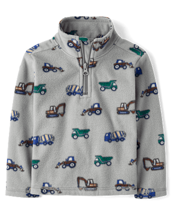 Toddler Boys Print Microfleece Quarter Zip Pullover - WEATHERED STEEL