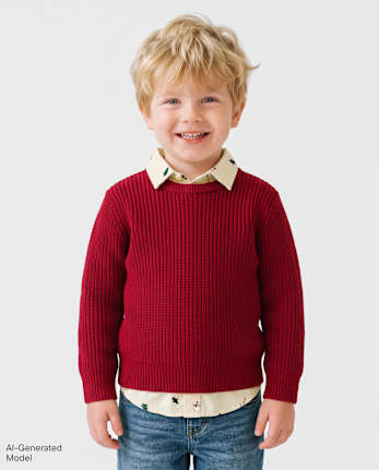 Toddler Boys Shaker Stitch Sweater - RED OCHRE