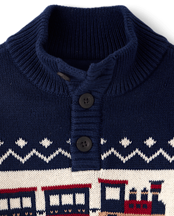 Toddler Boys Christmas Train Fairisle Mock Neck Sweater - TIDAL