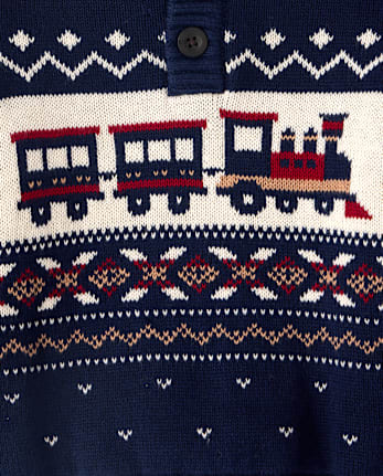 Toddler Boys Christmas Train Fairisle Mock Neck Sweater - TIDAL