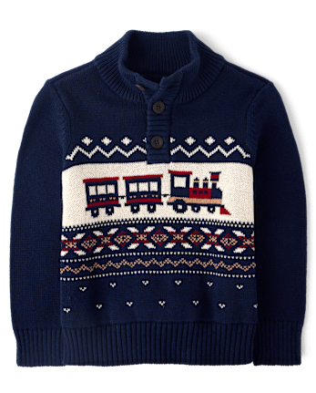 Toddler Boys Christmas Train Fairisle Mock Neck Sweater - TIDAL