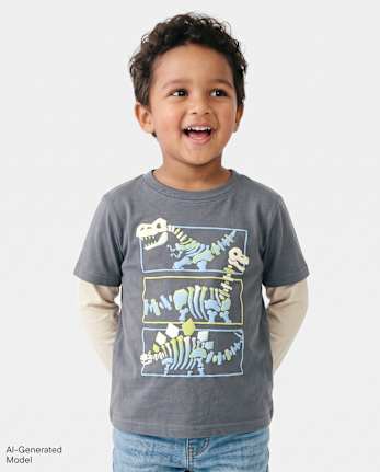 Baby And Toddler Boys Graphic Layered Top - CHALKBOARD