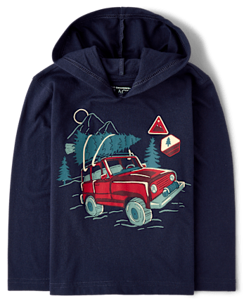 Baby And Toddler Boys Holiday Truck Hooded Top - TIDAL