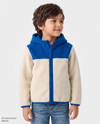 Toddler Boys Colorblock Sherpa Zip Up Hoodie - HAY STACK