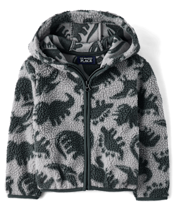 Toddler Boys Dino Sherpa Zip Up Hoodie