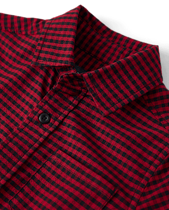 Boys Checkered Oxford Button Up Shirt - RED OCHRE