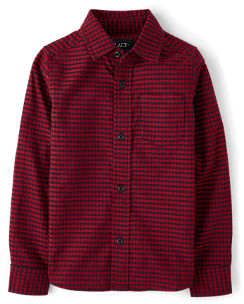 Boys Checkered Oxford Button Up Shirt - RED OCHRE