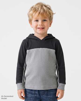 Baby And Toddler Boys Colorblock Thermal Hooded Top - WEATHERED STEEL