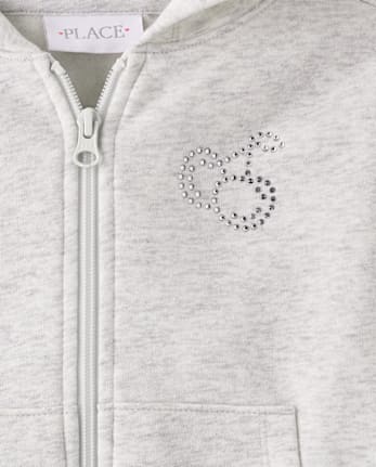 Girls Rhinestone Icon Premium Fleece Zip Up Hoodie - H/T LUNAR