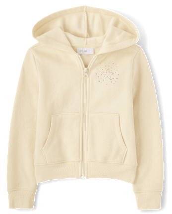 Girls Rhinestone Icon Premium Fleece Zip Up Hoodie - CLOUD BANK