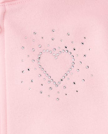 Girls Rhinestone Icon Premium Fleece Zip Up Hoodie - ROSE MIST