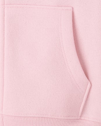 Girls Rhinestone Icon Premium Fleece Zip Up Hoodie - ROSE MIST