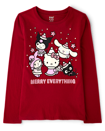 Girls Hello Kitty® And Friends Glitter Merry Everything Graphic Tee - RED OCHRE