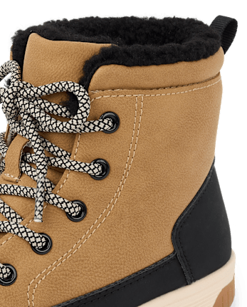 Boys Sherpa Lined Sneaker Boots - TAN