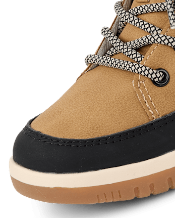 Boys Sherpa Lined Sneaker Boots - TAN