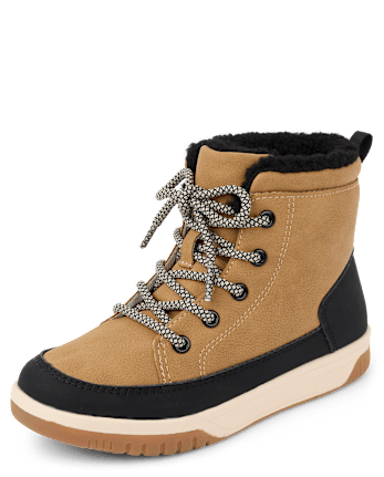 Boys Sherpa Lined Sneaker Boots - TAN