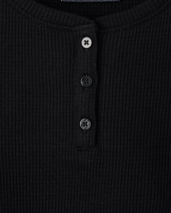 Girls Thermal Henley Top - BLACK