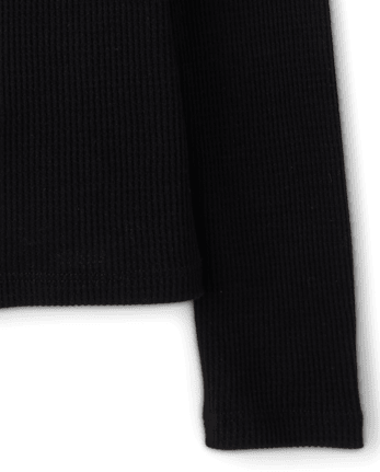 Girls Thermal Henley Top - BLACK