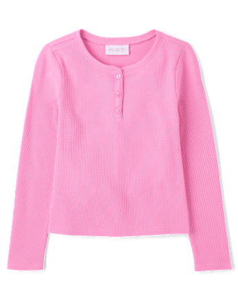 Girls Thermal Henley Top - PERFECTLY PINK