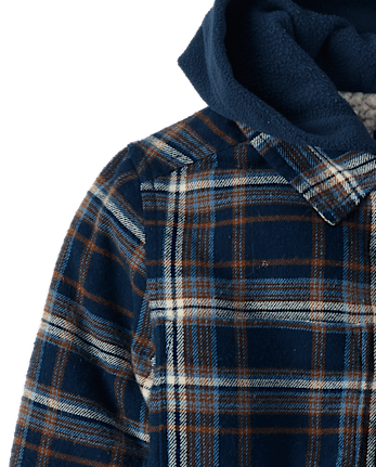 Boys Plaid Sherpa Lined Hooded Shacket - TIDAL