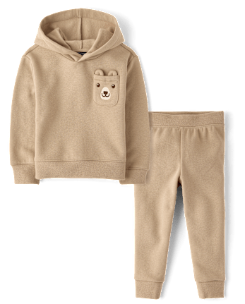 Baby And Toddler Boys Embroidered Bear Premium Fleece 2-Piece Outfit Set - JAVA HILL