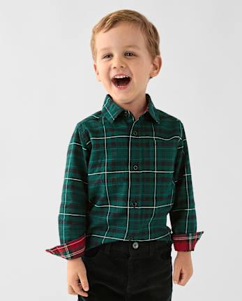 Baby And Toddler Boys Dad And Me Plaid Oxford Button Up Shirt - BALT GREEN