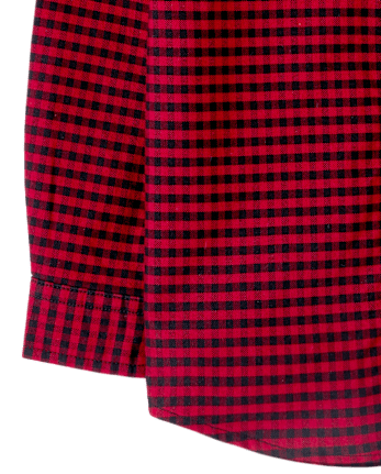 Baby And Toddler Boys Checkered Oxford Button Up Shirt - RED OCHRE
