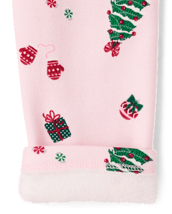 Girls Print Winter Warm Leggings - ROSE MIST