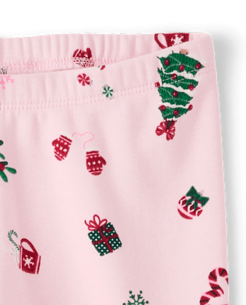 Girls Print Winter Warm Leggings - ROSE MIST