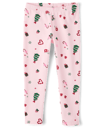 Girls Print Winter Warm Leggings - ROSE MIST