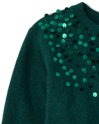 Girls Embellished Icon Sweater - BALT GREEN