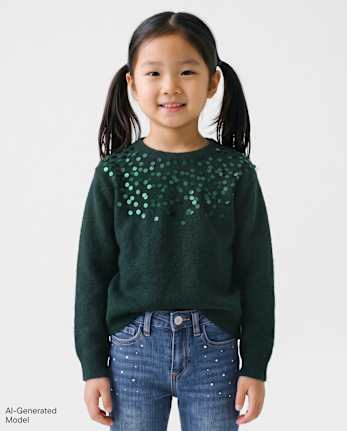 Girls Embellished Icon Sweater - BALT GREEN