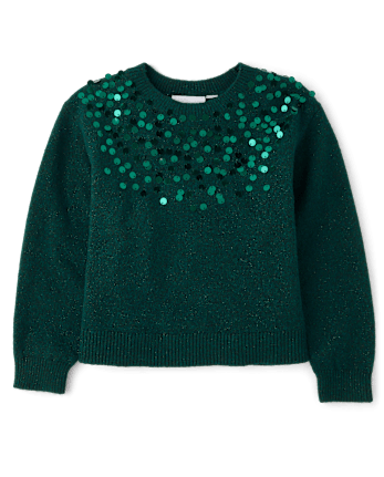 Girls Embellished Icon Sweater - BALT GREEN