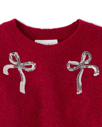 Girls Embellished Icon Sweater - RED OCHRE