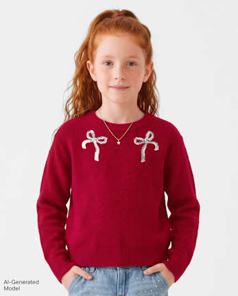 Girls Embellished Icon Sweater - RED OCHRE