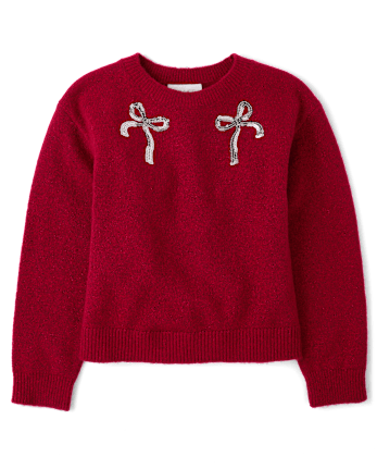 Girls Embellished Icon Sweater - RED OCHRE