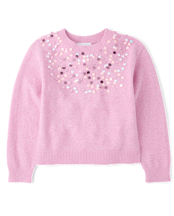 Girls Embellished Icon Sweater - LACE PINK CL