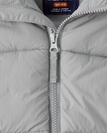 Boys Pieced Microfleece Lined Hooded Puffer Jacket - WEATHERED STEEL