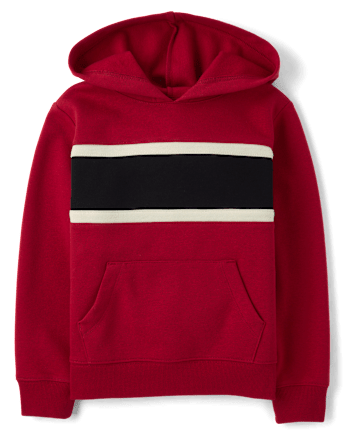 Boys Colorblock Premium Fleece Hoodie - RED OCHRE