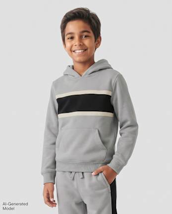 Boys Colorblock Premium Fleece Hoodie - WEATHERED STEEL