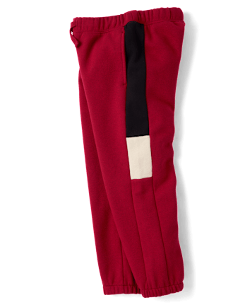 Boys Colorblock Premium Fleece Jogger Pants - RED OCHRE