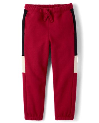 Boys Colorblock Premium Fleece Jogger Pants - RED OCHRE