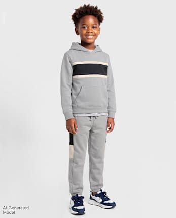 Boys Colorblock Premium Fleece Jogger Pants - WEATHERED STEEL