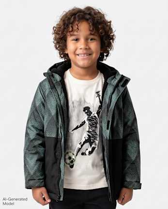 Veste de ski imprimée à blocs de couleurs pour garçon, doublée en microfibre polaire - BLACK