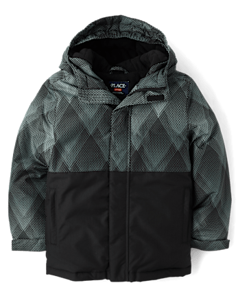 Veste de ski imprimée à blocs de couleurs pour garçon, doublée en microfibre polaire - BLACK